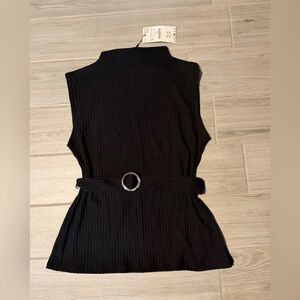 Zara black sleeveless ribbed peplum top with belt
